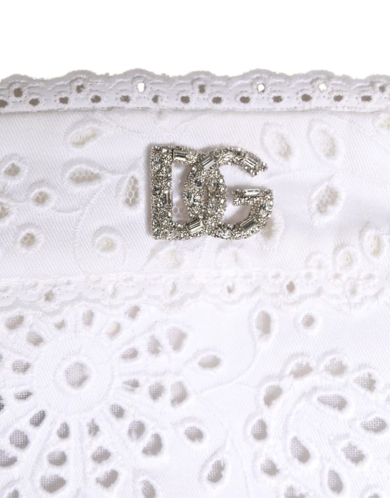 Dolce & Gabbana White Cotton Embroidered DG Crystal Headwear Hat