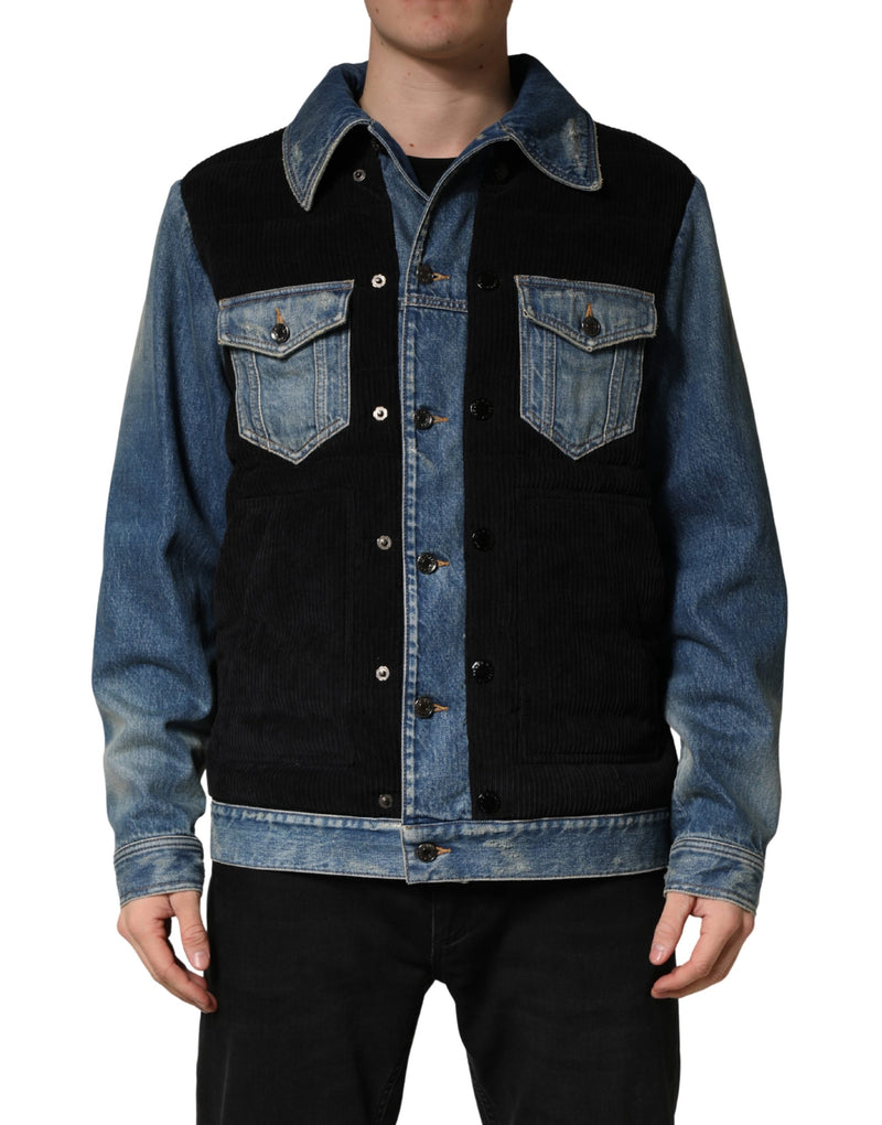 Blouson en jean de coton noir et bleu Dolce & Gabbana pour homme
