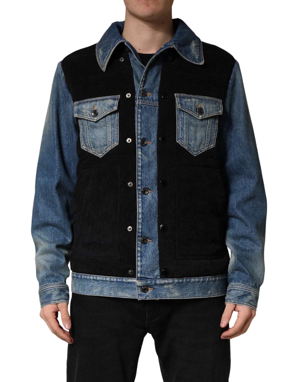 Blouson en jean de coton noir et bleu Dolce & Gabbana pour homme