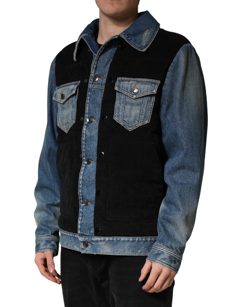 Blouson en jean de coton noir et bleu Dolce & Gabbana pour homme