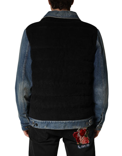 Blouson en jean de coton noir et bleu Dolce & Gabbana pour homme