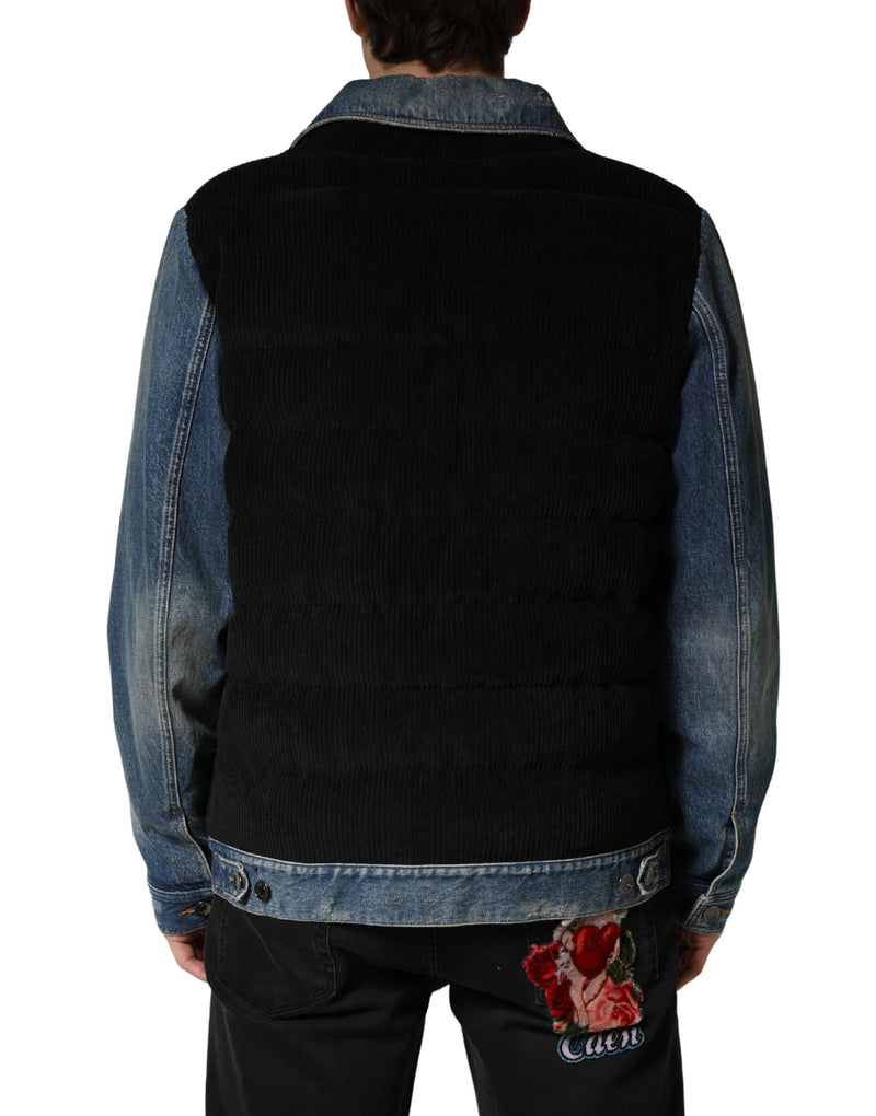 Blouson en jean de coton noir et bleu Dolce & Gabbana pour homme