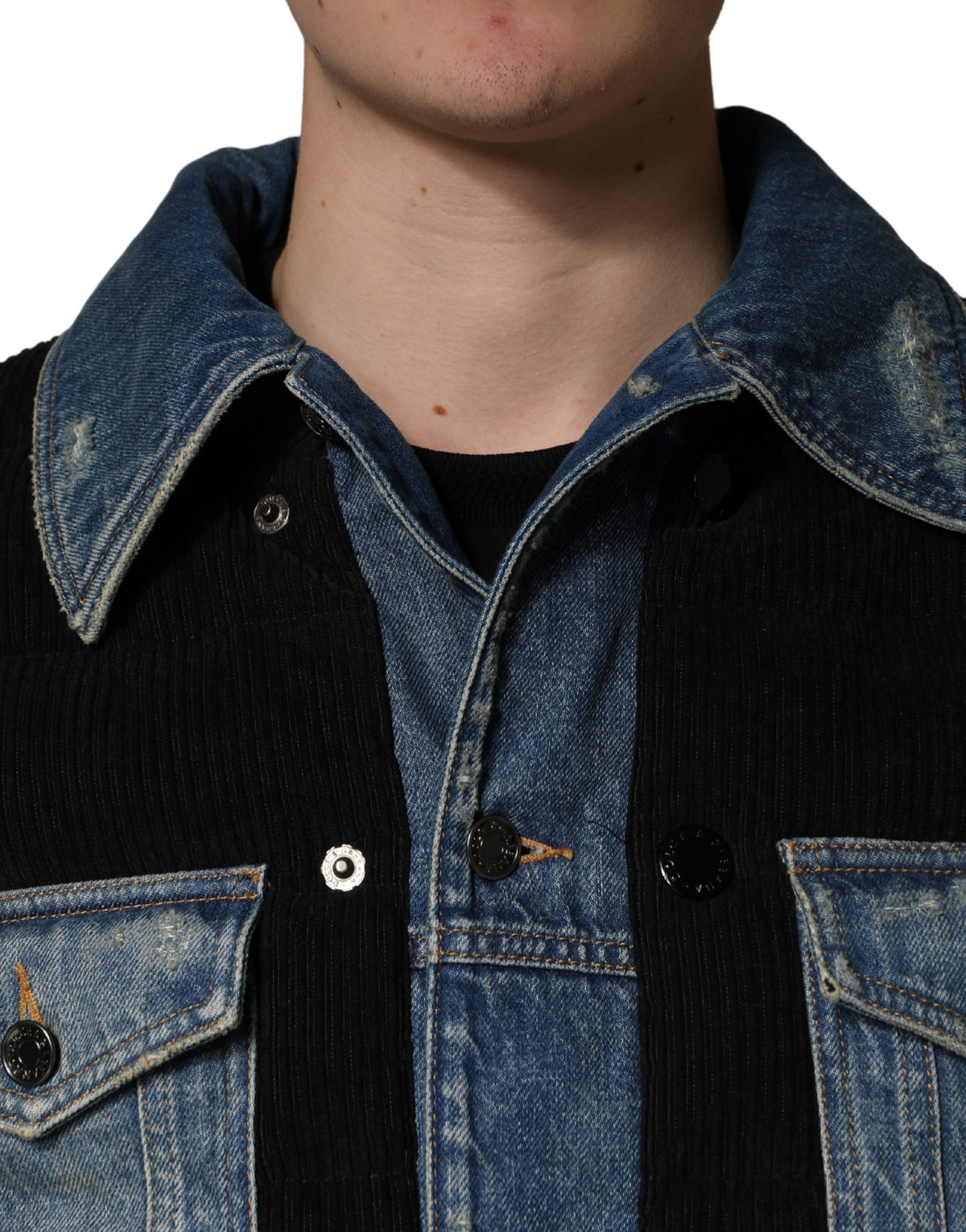 Blouson en jean de coton noir et bleu Dolce & Gabbana pour homme