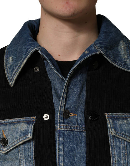 Blouson en jean de coton noir et bleu Dolce & Gabbana pour homme
