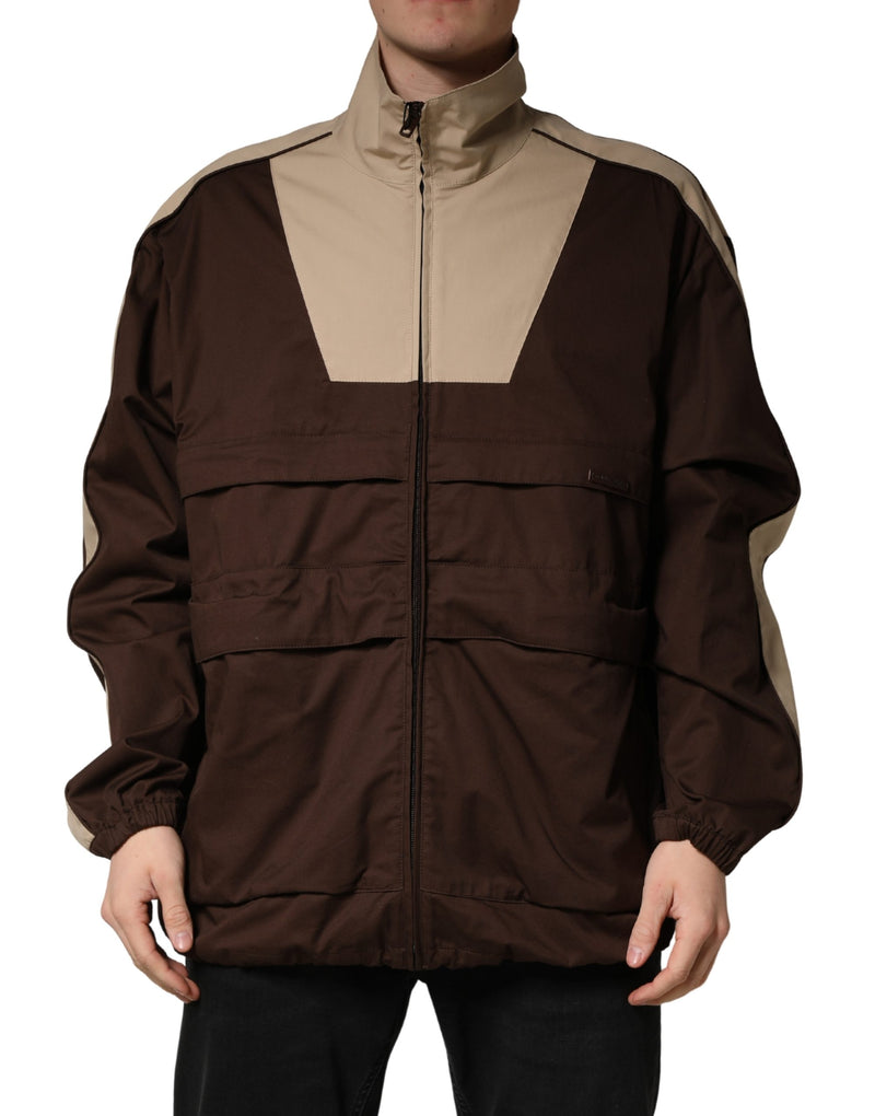 Blouson coupe-vent zippé en coton beige et marron Dolce & Gabbana