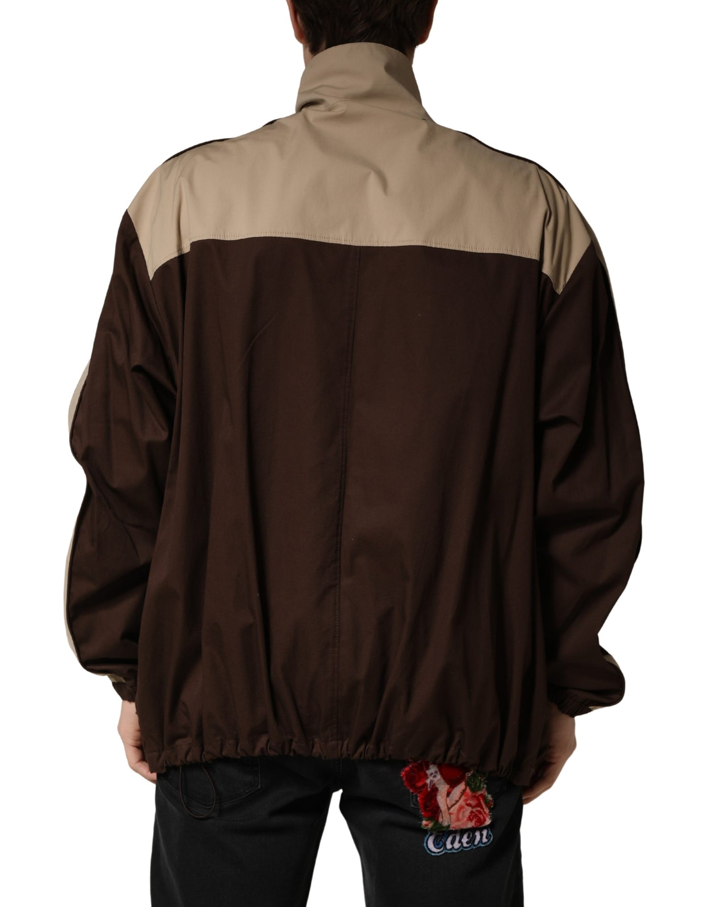 Blouson coupe-vent zippé en coton beige et marron Dolce & Gabbana