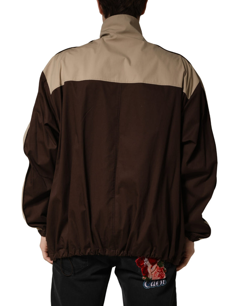 Blouson coupe-vent zippé en coton beige et marron Dolce & Gabbana