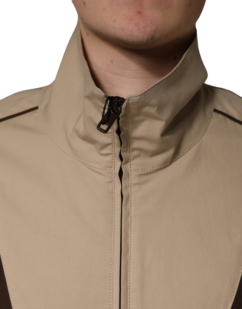 Blouson coupe-vent zippé en coton beige et marron Dolce & Gabbana