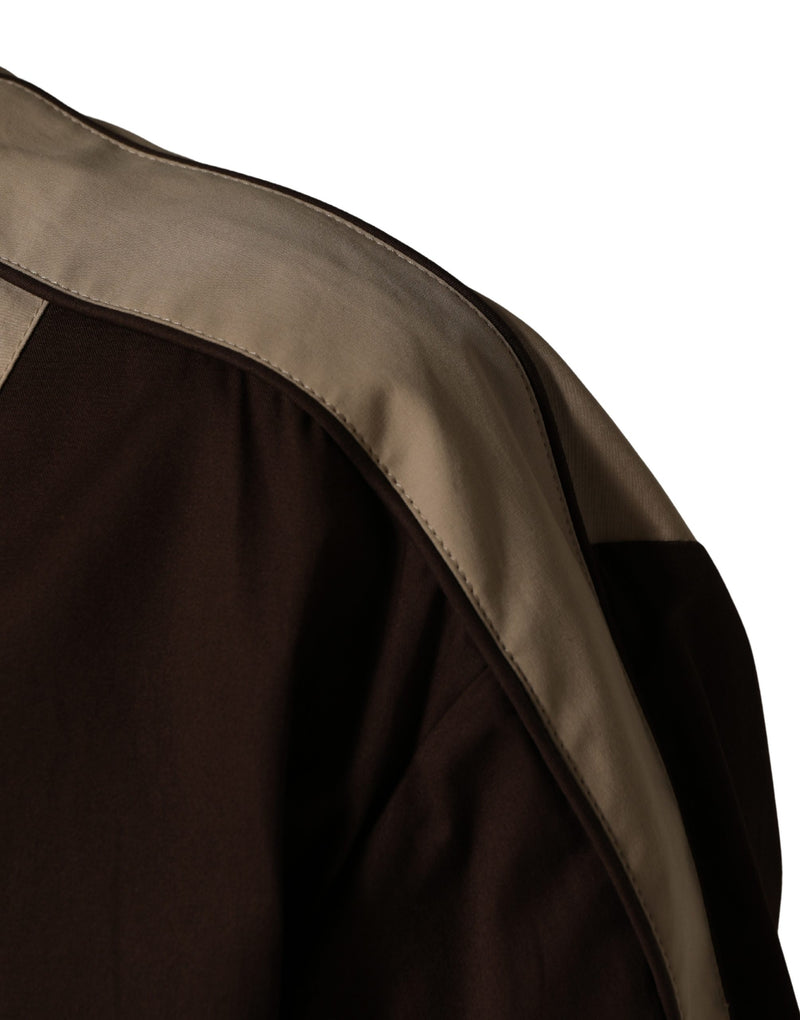 Blouson coupe-vent zippé en coton beige et marron Dolce & Gabbana