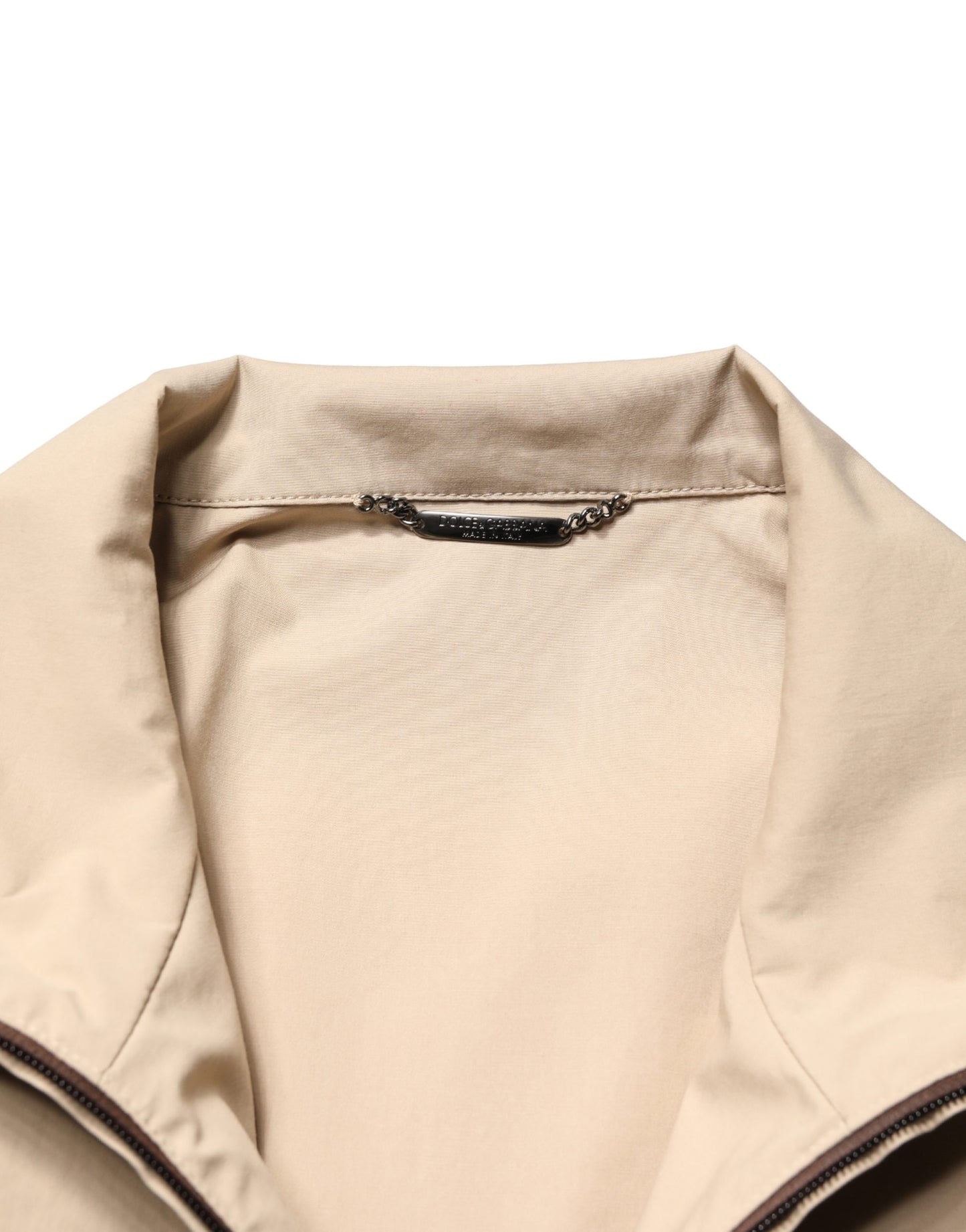 Blouson coupe-vent zippé en coton beige et marron Dolce & Gabbana