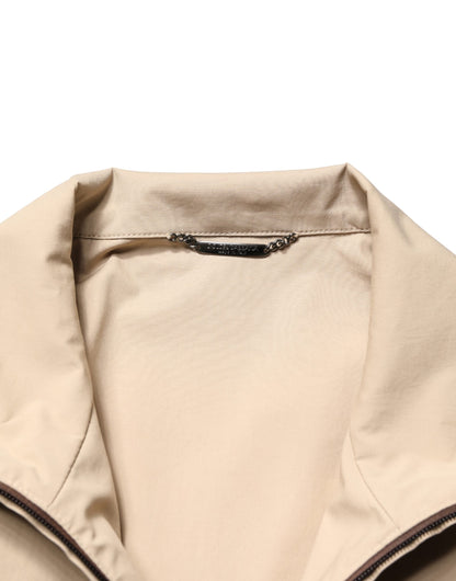 Blouson coupe-vent zippé en coton beige et marron Dolce & Gabbana