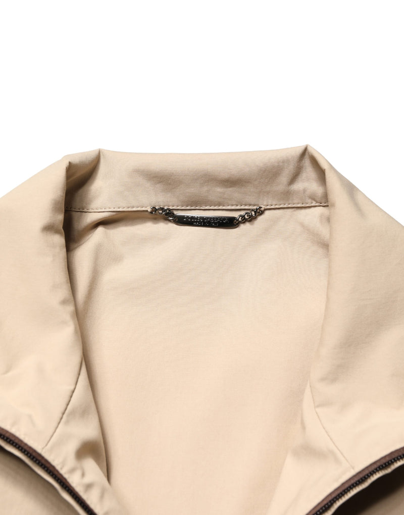 Blouson coupe-vent zippé en coton beige et marron Dolce & Gabbana