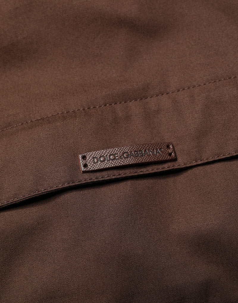 Blouson coupe-vent zippé en coton beige et marron Dolce & Gabbana