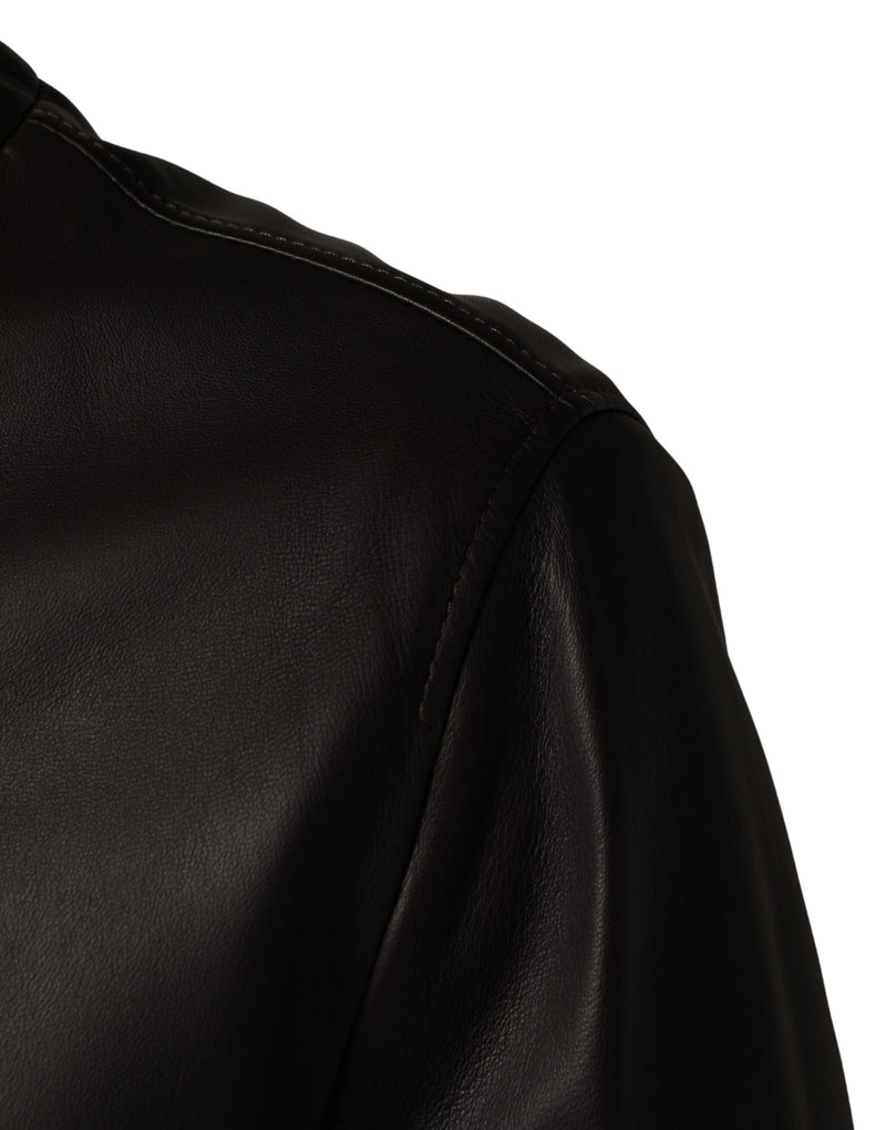 Blouson de moto en cuir d'agneau noir avec fermeture éclair Dolce & Gabbana