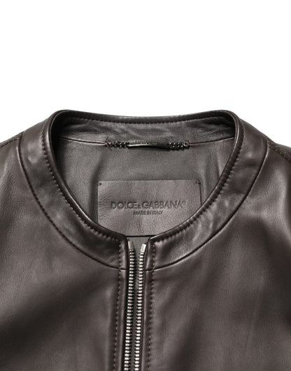 Blouson de moto en cuir d'agneau noir avec fermeture éclair Dolce & Gabbana