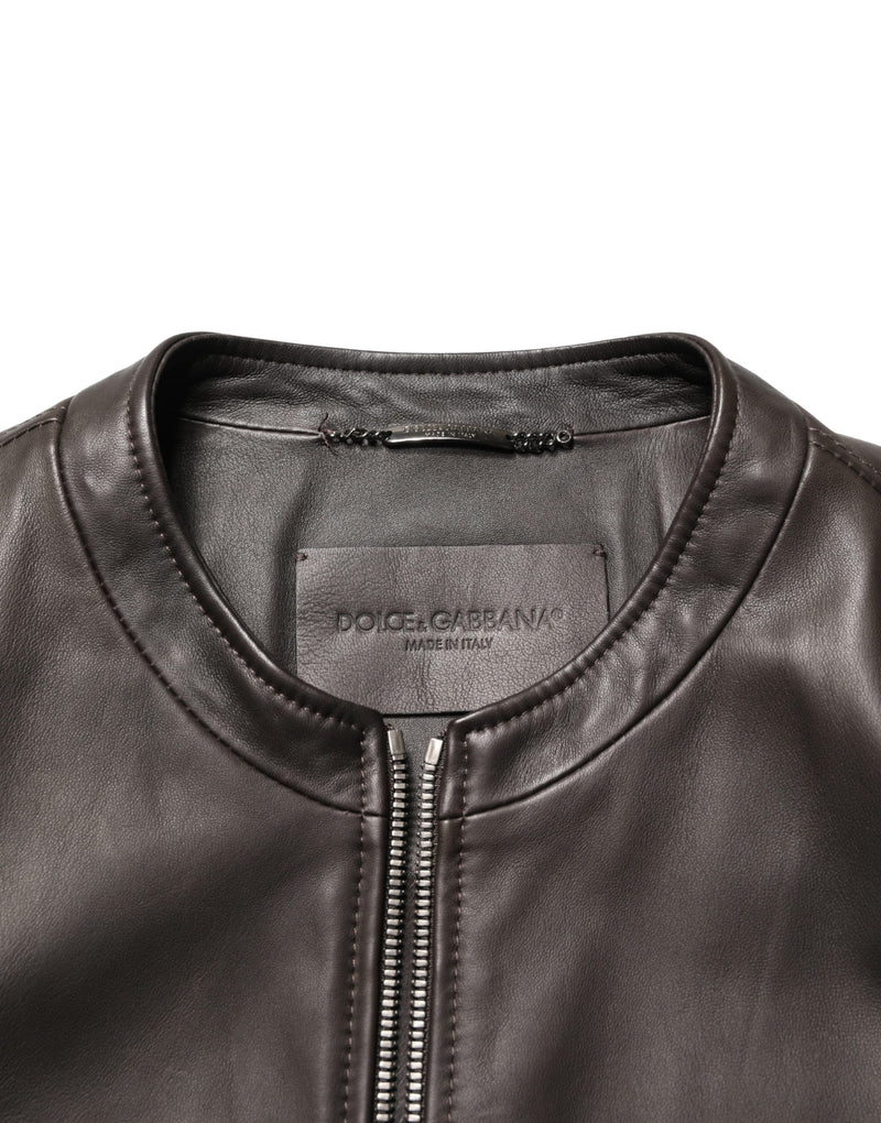 Blouson de moto en cuir d'agneau noir avec fermeture éclair Dolce & Gabbana