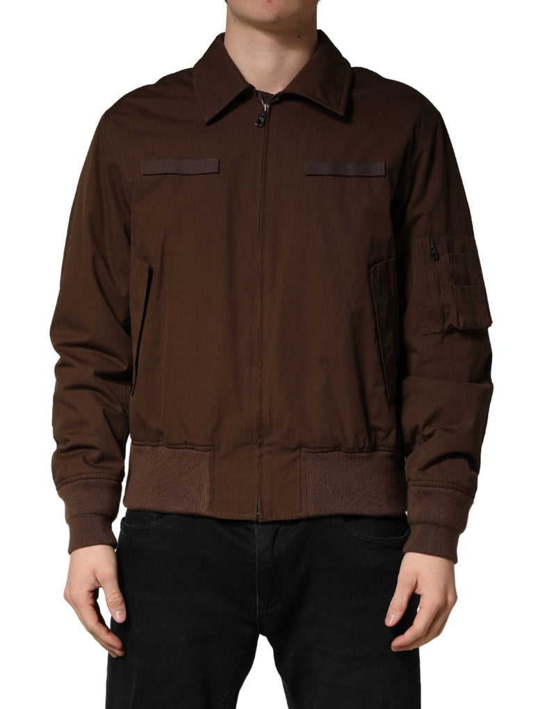 Blouson bomber Dolce & Gabbana en coton stretch marron avec fermeture éclair intégrale
