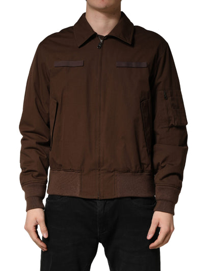Blouson bomber Dolce & Gabbana en coton stretch marron avec fermeture éclair intégrale