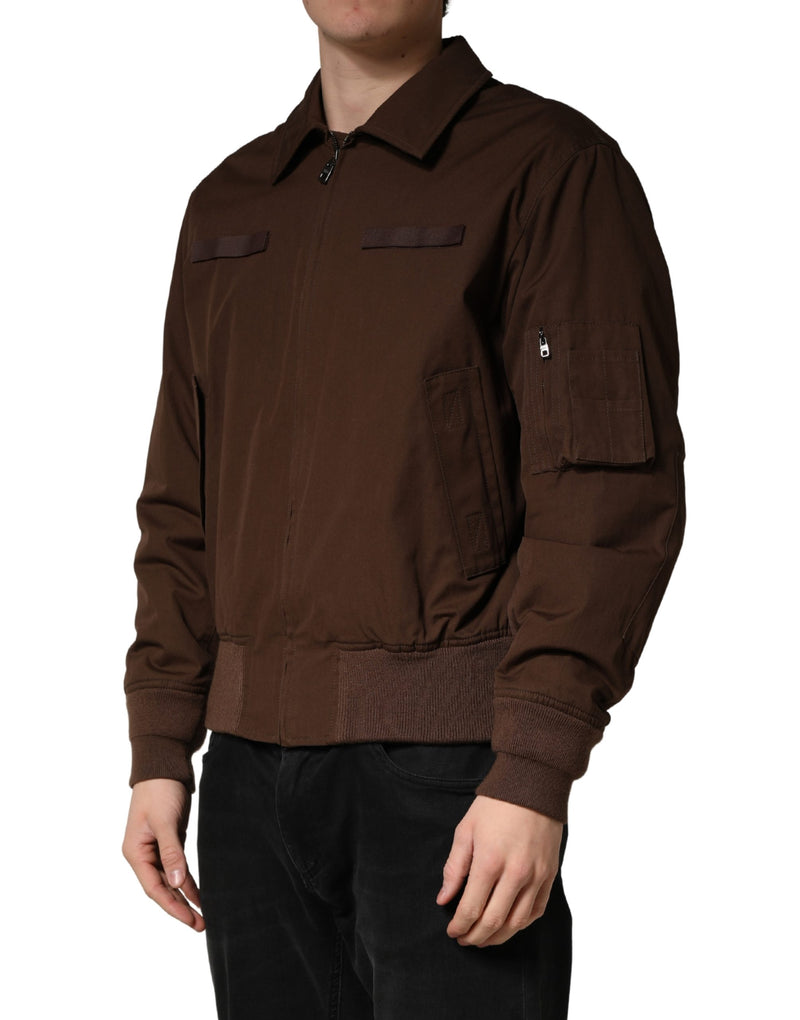 Blouson bomber Dolce & Gabbana en coton stretch marron avec fermeture éclair intégrale
