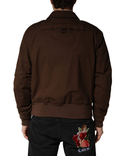 Blouson bomber Dolce & Gabbana en coton stretch marron avec fermeture éclair intégrale