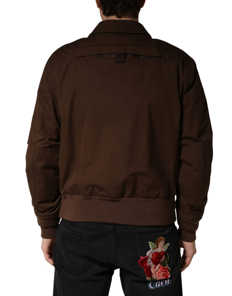Blouson bomber Dolce & Gabbana en coton stretch marron avec fermeture éclair intégrale