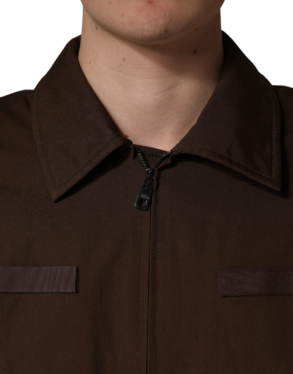 Blouson bomber Dolce & Gabbana en coton stretch marron avec fermeture éclair intégrale