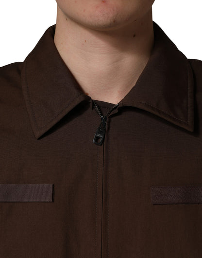 Blouson bomber Dolce & Gabbana en coton stretch marron avec fermeture éclair intégrale