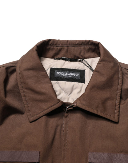 Blouson bomber Dolce & Gabbana en coton stretch marron avec fermeture éclair intégrale