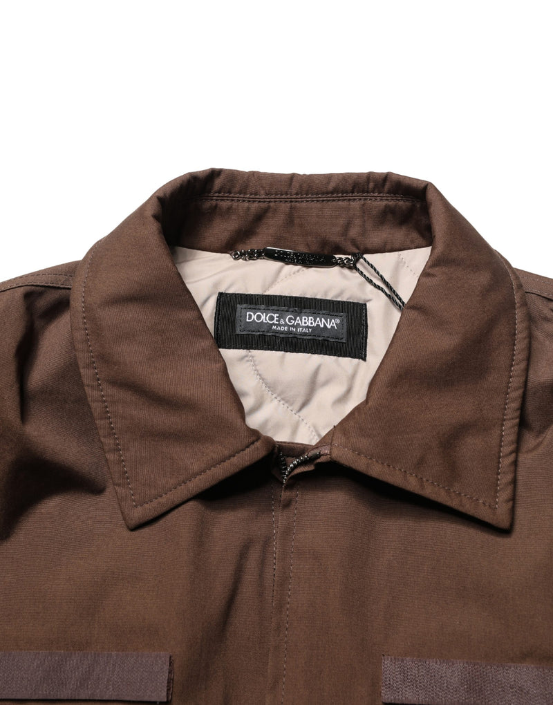 Blouson bomber Dolce & Gabbana en coton stretch marron avec fermeture éclair intégrale