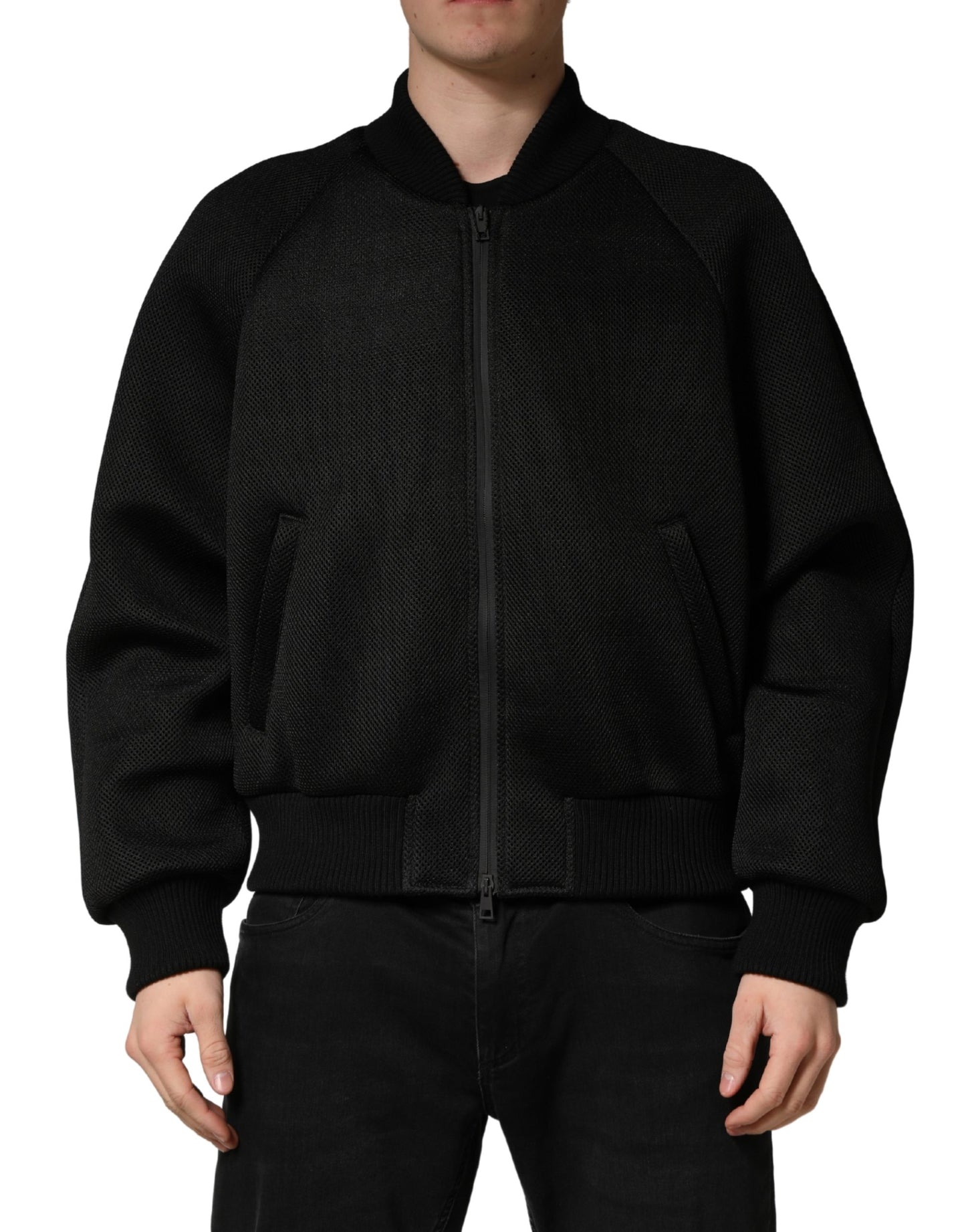 Blouson bomber Dolce & Gabbana pour homme en nylon noir avec fermeture éclair intégrale