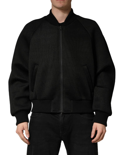 Blouson bomber Dolce & Gabbana pour homme en nylon noir avec fermeture éclair intégrale