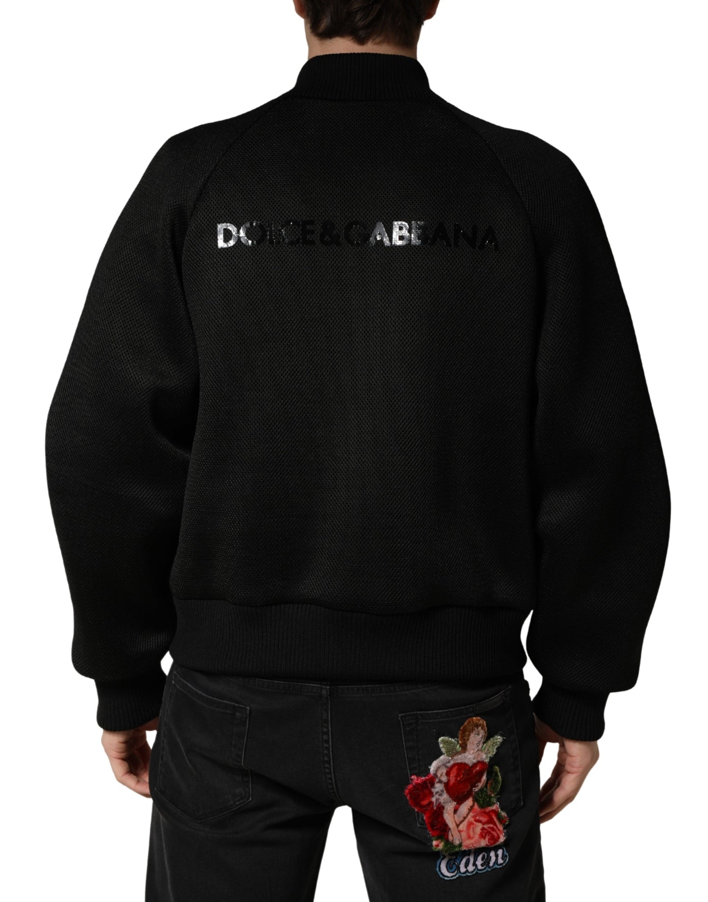 Blouson bomber Dolce & Gabbana pour homme en nylon noir avec fermeture éclair intégrale