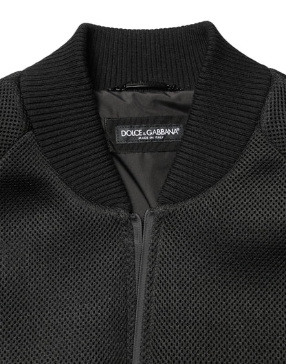 Blouson bomber Dolce & Gabbana pour homme en nylon noir avec fermeture éclair intégrale