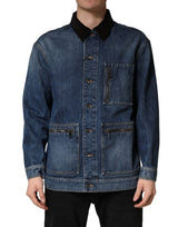 Blouson homme en denim de coton noir et bleu Dolce & Gabbana