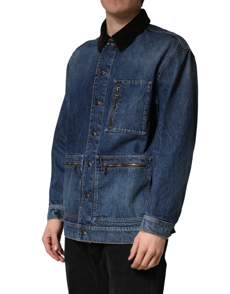 Blouson homme en denim de coton noir et bleu Dolce & Gabbana