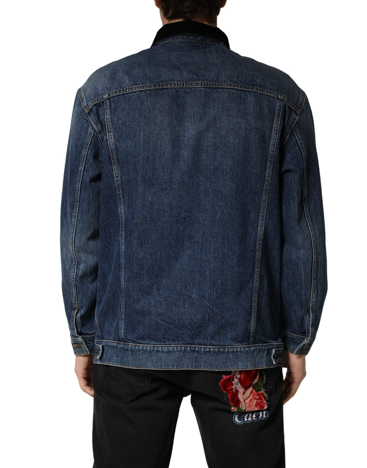 Blouson homme en denim de coton noir et bleu Dolce & Gabbana