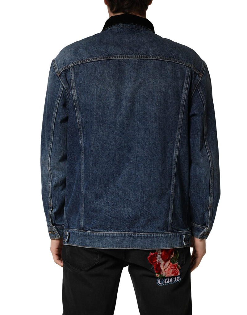 Blouson homme en denim de coton noir et bleu Dolce & Gabbana