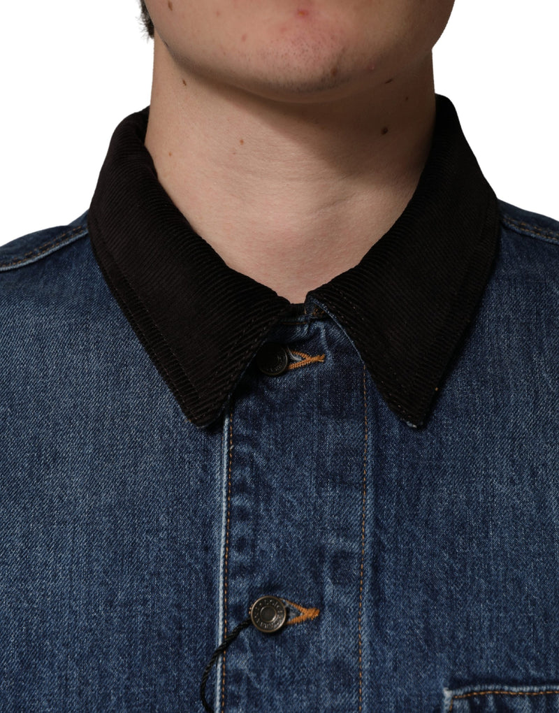 Blouson homme en denim de coton noir et bleu Dolce & Gabbana