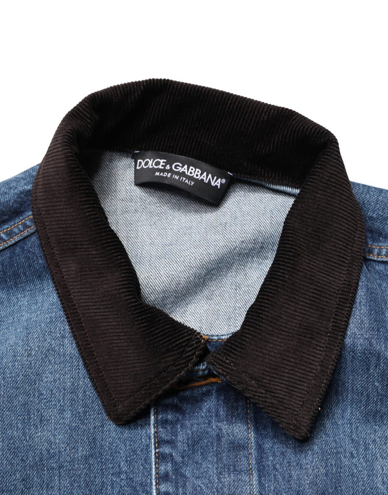 Blouson homme en denim de coton noir et bleu Dolce & Gabbana