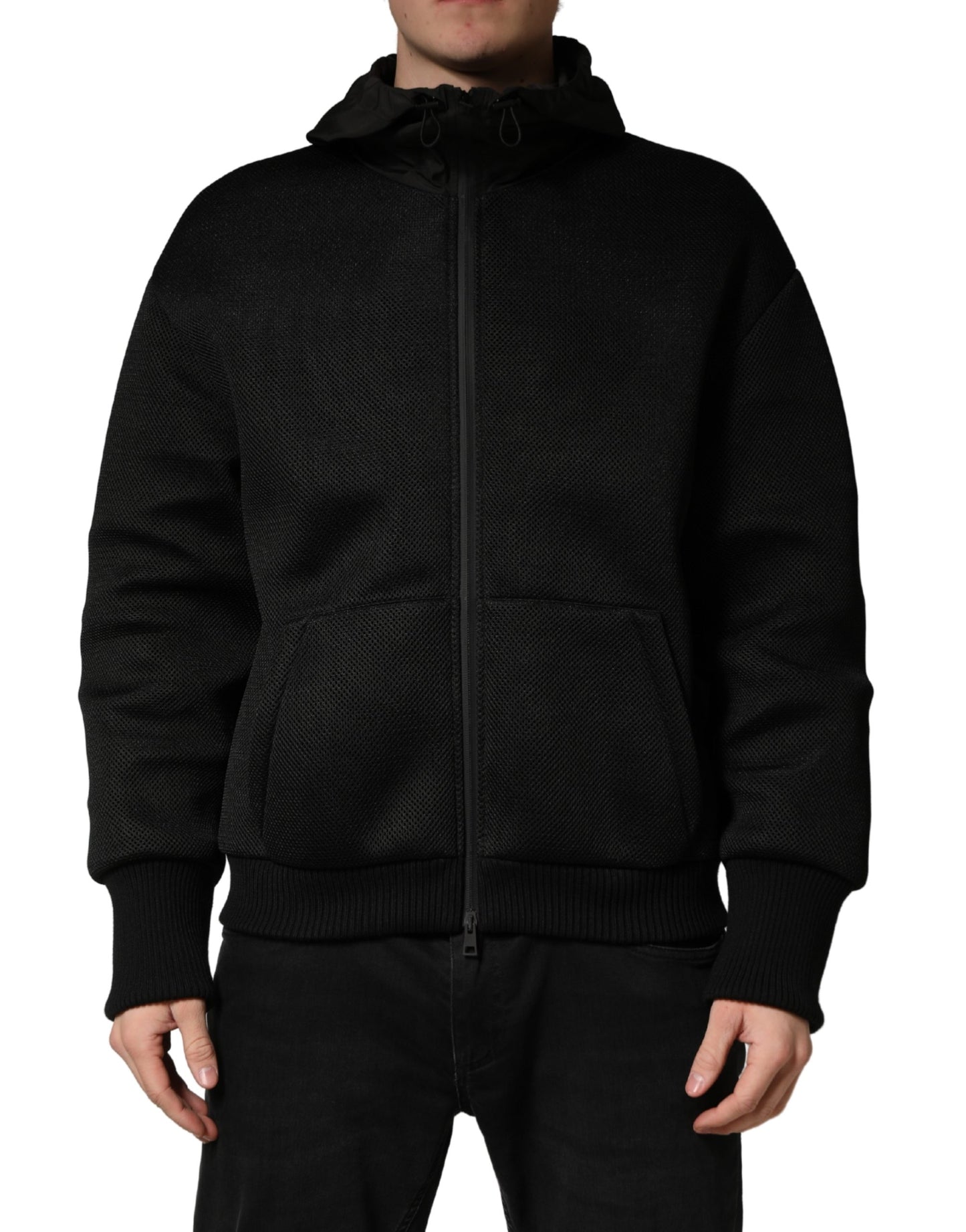 Dolce & Gabbana Heren Zwarte Bomberjack Met Capuchon En Volledige Ritssluiting