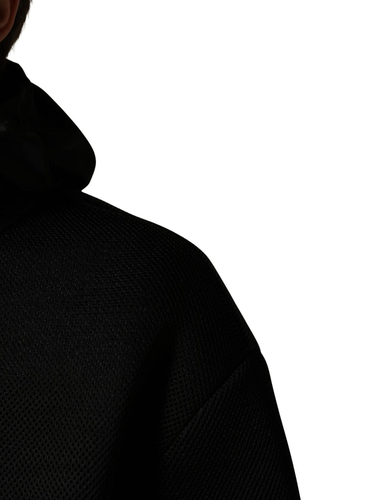 Dolce & Gabbana Men Black Hooded Full Zip Bomber Jacket