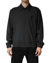 Blouson Bomber Homme Dolce & Gabbana en Laine Noire avec Logo et Fermeture Éclair Intégrale