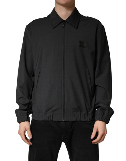 Dolce & Gabbana Zwarte Wollen Bomberjack met Logo en Volledige Ritssluiting voor Heren