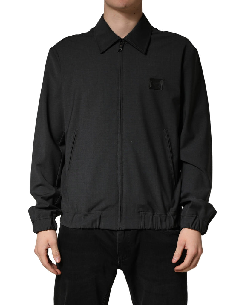 Blouson Bomber Homme Dolce & Gabbana en Laine Noire avec Logo et Fermeture Éclair Intégrale