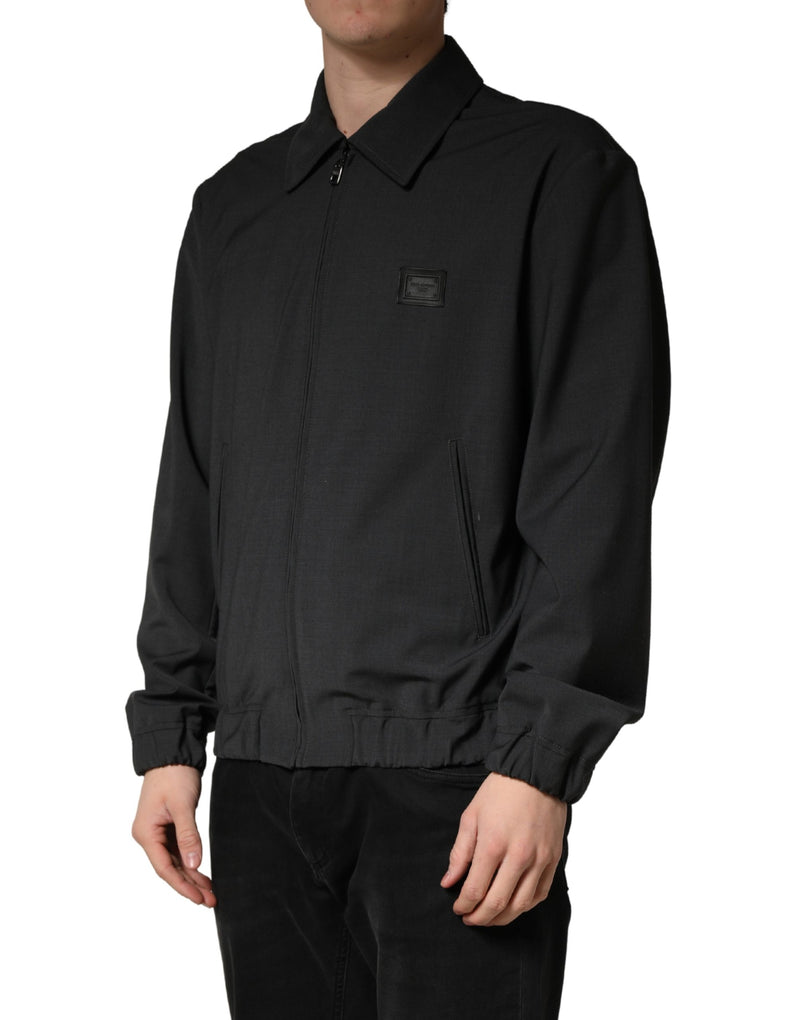 Blouson Bomber Homme Dolce & Gabbana en Laine Noire avec Logo et Fermeture Éclair Intégrale