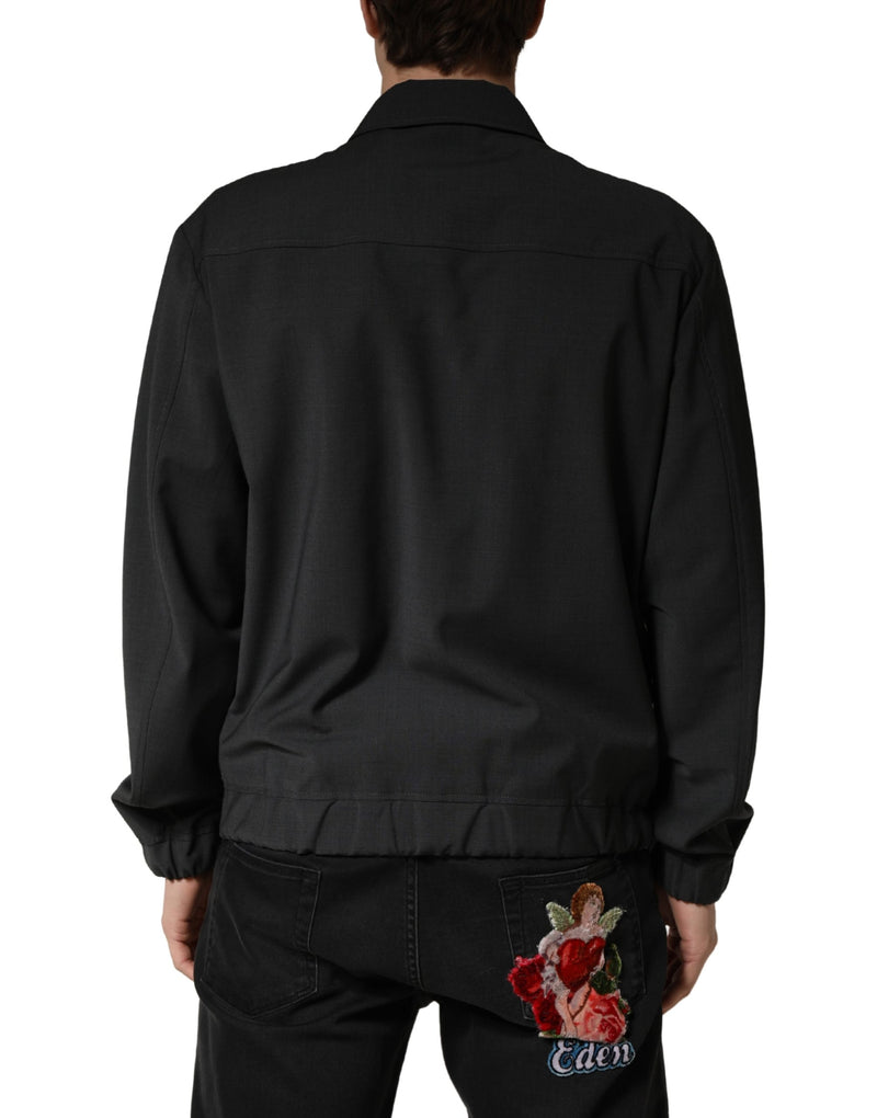 Blouson Bomber Homme Dolce & Gabbana en Laine Noire avec Logo et Fermeture Éclair Intégrale