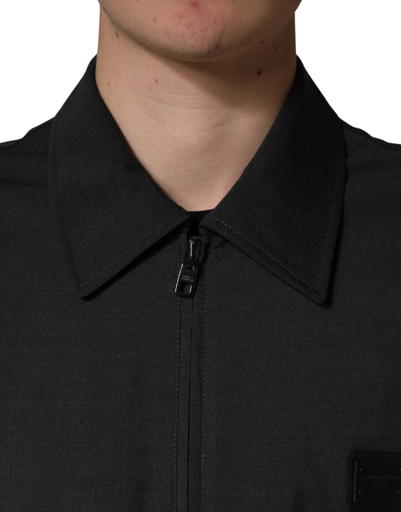 Blouson Bomber Homme Dolce & Gabbana en Laine Noire avec Logo et Fermeture Éclair Intégrale