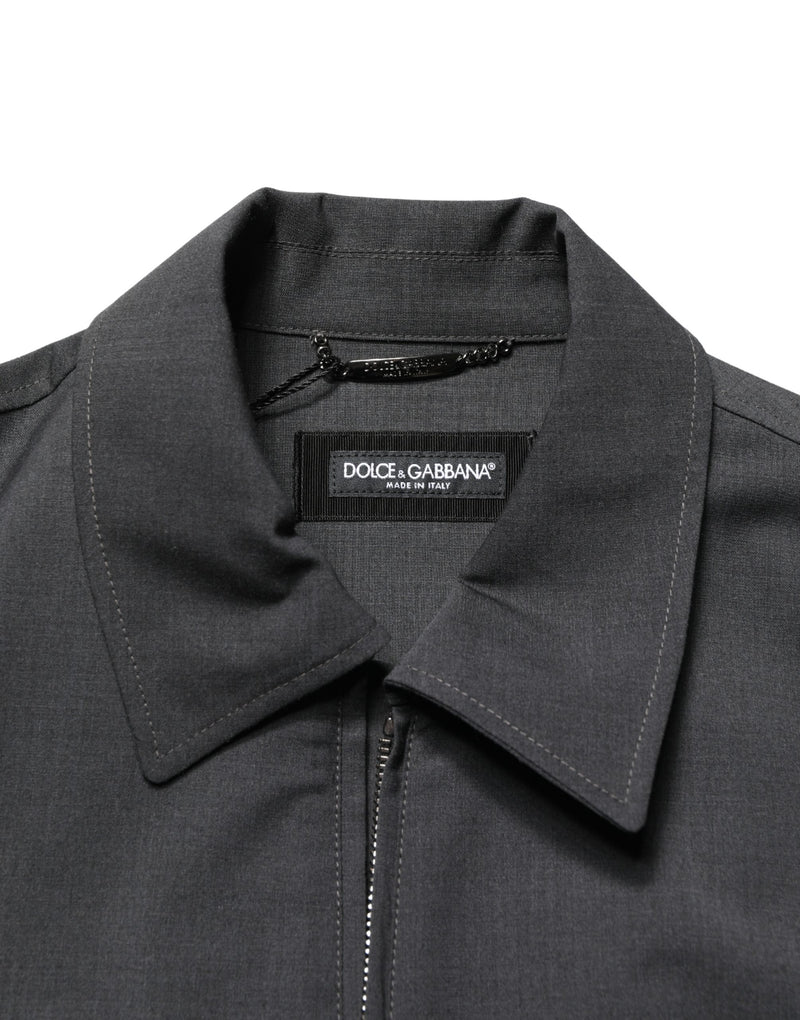 Blouson Bomber Homme Dolce & Gabbana en Laine Noire avec Logo et Fermeture Éclair Intégrale