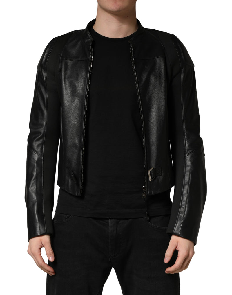 Dolce & Gabbana Blouson motard en nylon noir à fermeture éclair intégrale pour homme