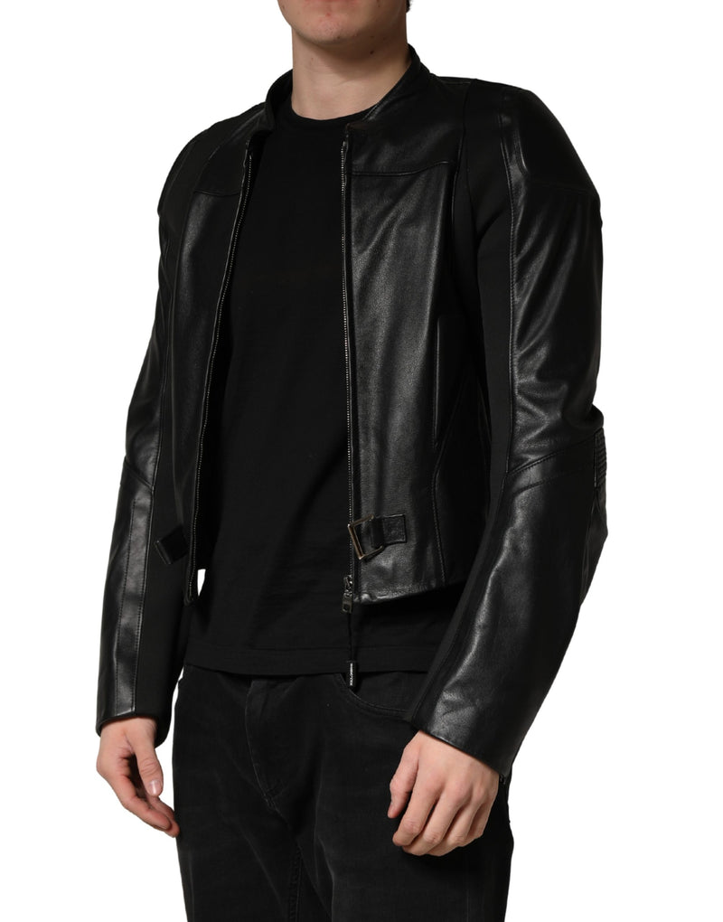 Dolce & Gabbana Blouson motard en nylon noir à fermeture éclair intégrale pour homme